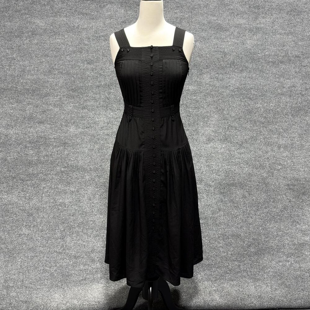 White House Black Market Dress Womens 0P Black Midi Button Front Sleeveless